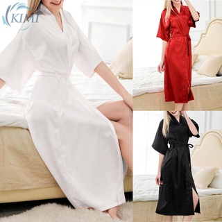 KIMI-Women Silk Satin Long Wedding Bride Bridesmaid Robe Kimono Robe Bath Robe Femme Sexy Bathrobe