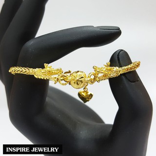 Inspire Jewelry (NN) ,สร้อยข้อมือมังกรคู่อุ้มแก้ว หุ้มทองแท้ 100% 24K งานจิวเวลรี่ งานร้านทอง พร้อมถุงกำมะหยี่