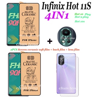 (4in1) สำหรับเหมาะสำหรับ Infinix Hot 11S Hot 10i Hot 10 Play Hot 10S Hot 9 Play 2 หน้าจอเคลือบเซรามิคฟิล์มนุ่ม + 1 ฟิล์มเลนส์ + 1 ฟิล์มด้านหลัง