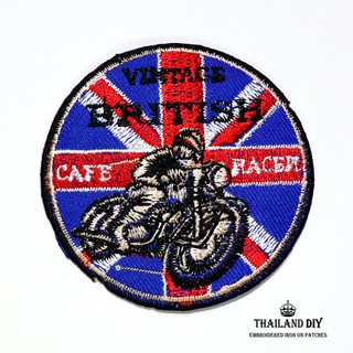 ตัวรีดติดเสื้อ Cafe Racer คาเฟ่ เรเซอร์ มอเตอร์ไซค์ Vintage British Motorcycles wop Patch งานปัก DIY อาร์มติดเสื้อ รีด