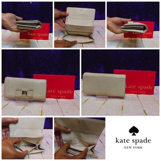 👜 : KATE SPADE Bow Terrace Beige Leather Long Wallet แท้💯%