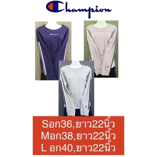 Champion เสื้อแขนยาวผ้าไม่หนาเกินไปใส่ได้ทุกวัน สีนู้ดชมพูน่ารัก สินค้าแท้ไม่ใช่ก็อปหรือจากจีน