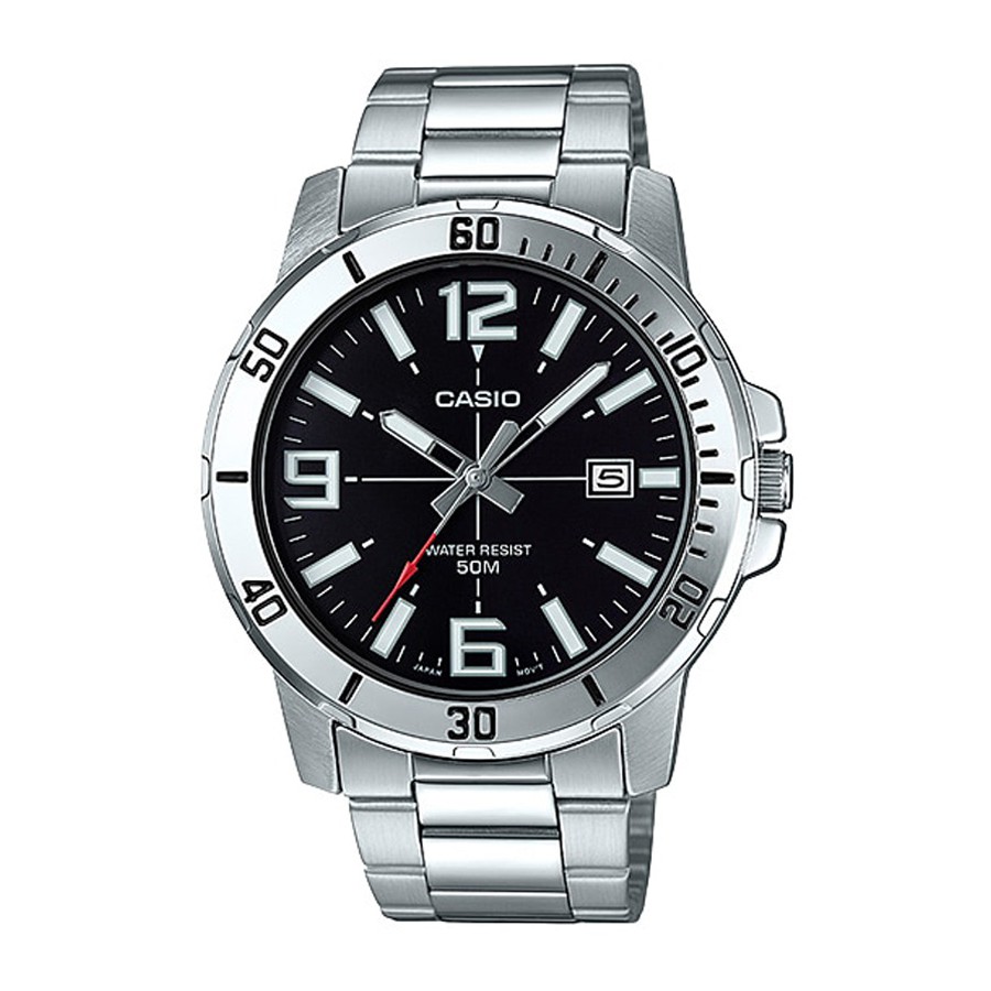 Casio นาฬิกาข้อมือผู้ชาย สายสแตนเลส รุ่น MTP-VD01,MTP-VD01D,MTP-VD01D-1B,MTP-VD01D-1BV - สีเงิน