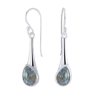 SILVER THAI Labradorite drop earrings silver teardrop designต่างหูลาบราโดไรท์ เงินแท้925ดีไซน์หยดน้ำ