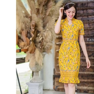 ชุดทำงาน ชุดผ้าไทย💛มีชุดเหลืองใส่กันยังเดือนหน้า 💛ผ้าปาเต๊ะคอปีน กระโปรงระบาย💛ไซส์S-2XL💛ส่งฟรี