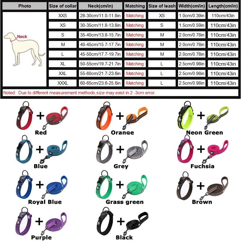 truelove-reflective-soft-dog-collar-and-leash-set-nylon-adjustabele