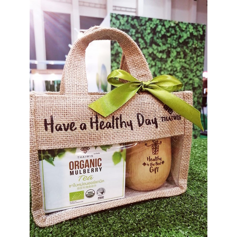 Thaiwis Gift Setชุดของขวัญชาใบหม่อนออร์แกนิคพร้อมแก้วไม้ Shopee Thailand