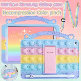 Rainbow Samsung Galaxy Tab A7 T500 T505 T507 2020 S6 lite 10.4 P610 P615C Tab A7 lite 8.7 T220 T225 2021 A 8.0 2019 10.1 T510 T515 T295 T290 T295C T297 With pen holder เปลือก Color Decompression Doudou Soft TPU Case เคสซิลิโคน พร้อมที่ใส่ปากกา