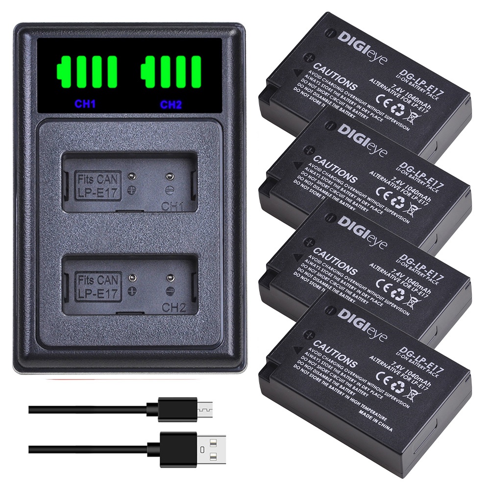 4pcs LP-E17 LPE17 LP E17 Camera Battery + LED Dual Charger for Canon EOS Rebel T7i, T6i, T6s, SL2,EO