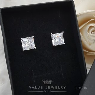 ต่างหูแป้น เพชรทรงสี่เหลี่ยม Princess Cut มี4ไซส์ เครื่องประดับแฟชั่น ValueJewelry ER1105 ER1011 ER1012 ER1013