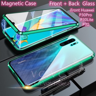 Huawei P30 Pro Lite เคสโทรศัพท์มือถือแม่เหล็กโลหะ, เคสโทรศัพท์มือถือแก้ว, ประกบแม่เหล็ก, เคสกระจกสองด้าน, เคสโทรศัพท์มือถือ, เคสกันกระแทก, เคสป้องกัน,