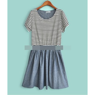 FA2SHOP รุ่น ZK-007 เดรสลายทางกระโปรงยีนส์