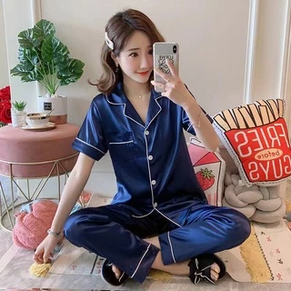 MMEIMEI6666 เสื้อนอนหรือชุดนอนเสื้อแขนสั้นขายาว ผ้าซาติน น่ารักๆนิ่มๆเลย ราคาถูกๆ (สินค้าพร้อมส่ง)