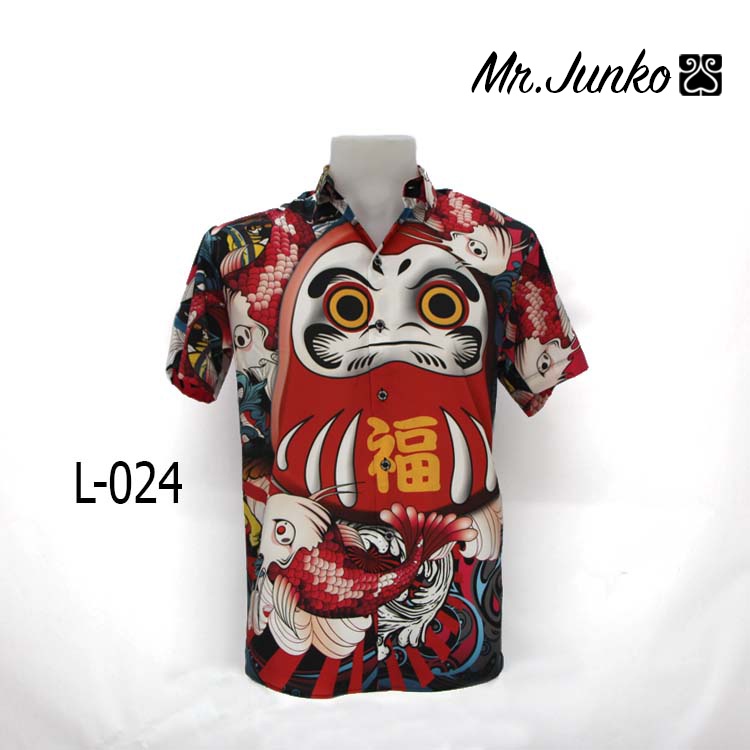เสื้อเชิ้ตแขนสั้น ลายตุ๊กตาดารุมะ (Daruma)   ผ้านุ่มใส่สบาย ไม่ร้อน งานต่อลายเกรดพรีเมี่ยม Mr-Junko 