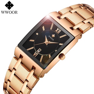 Wwoor Reloj Mujer นาฬิกาข้อมือ ทรงสี่เหลี่ยม สีโรสโกลด์ หรูหรา แฟชั่น สําหรับผู้หญิง 8858