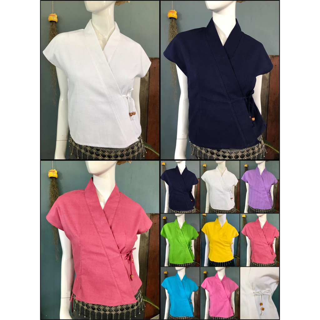 เสื้อพื้นเมืองผ้าฝ้ายผู้หญิง เนื้อผ้าชินมัยป้ายข้างใส่ออกงานใส่ทำงาน