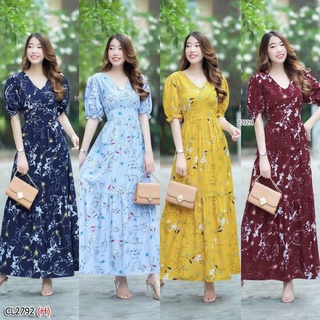 Maxidress เดรสยาวคอวีแขนตุ๊กตาผ้าไหมอิตาลีพิมพ์ลายดอก