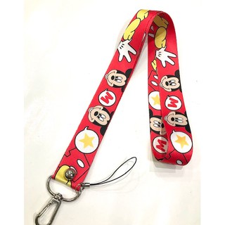 MICKEY MOUSE RED  สายคล้องคอ  สายคล้องบัตร  ห้อยโทรศัพท์  ลาย   มิคกี้ เมาส์ แดง  น่ารัก มีก้ามปู  ขนาดกว้าง 25  มิล MNN