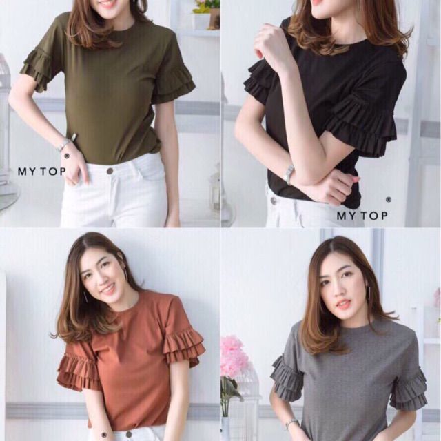 My​ top​ Lot31 เสื้อคอกลมแต่งระบายแขนสองชั้น G123 CARDIGAN_NISTA​ MT5D
