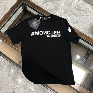 Mengkou Moncler &lt; Tag+Collar Label &gt; เสื้อยืดแขนสั้นลําลอง คอกลม พิมพ์ลายตัวอักษร สไตล์ยุโรป สําหรับผู้ชาย และผู้หญิง