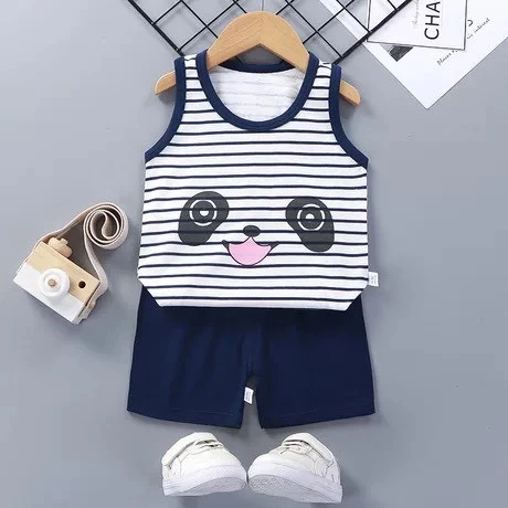 【ชุด】เสื้อผ้าเด็กชุดสูทเด็กแขนสั้น ผ้าคอตตอนเครื่องแต่งกายการ์ตูนเด็กของขวัญสำหรับเด็ก เสื้อกล้ามเด็กแขนสั้น ชุดนอนเด็ก thumbnail 6