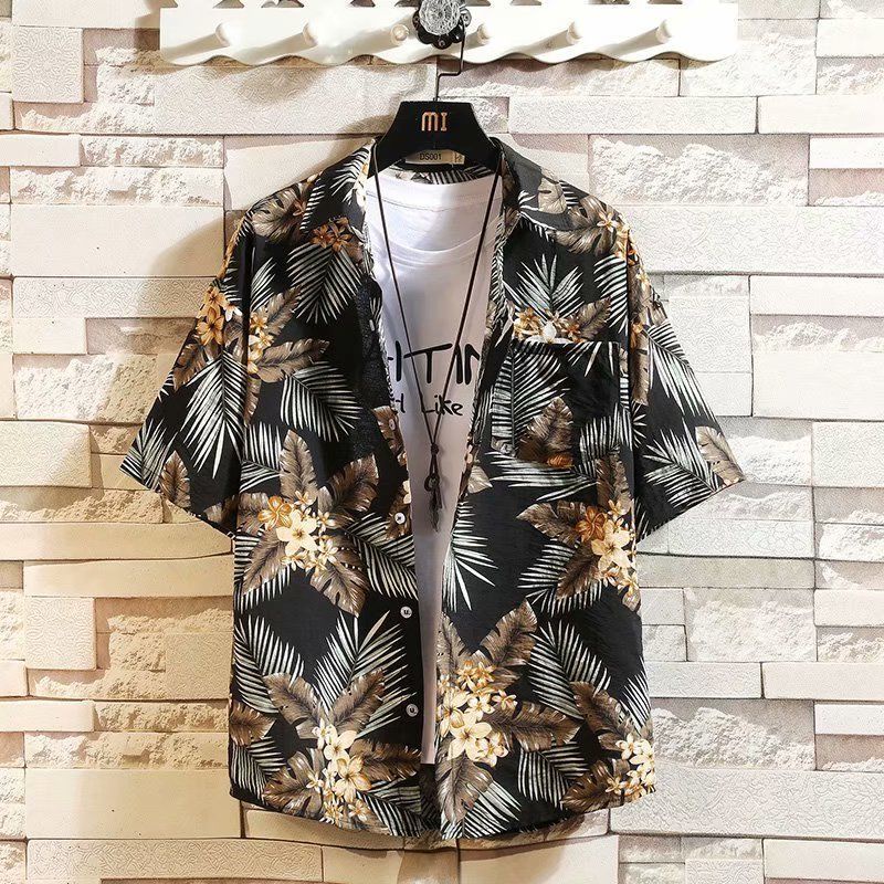 เสื้อเชิ้ตแขนสั้นลําลอง ทรงหลวม ลายดอกไม้ แฟชั่นฤดูร้อน สไตล์ฮาวาย สําหรับผู้ชาย 2022