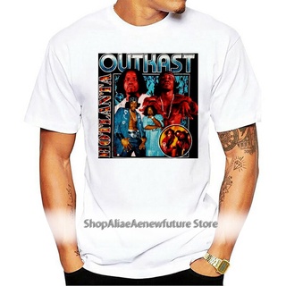 เสื้อแฟชั่นผญ - เสื้อยืดผ้าฝ้าย Outkast ผู้ชาย Hotlanta สลิมฟิตสีดําเสื้อยืดคอโอ