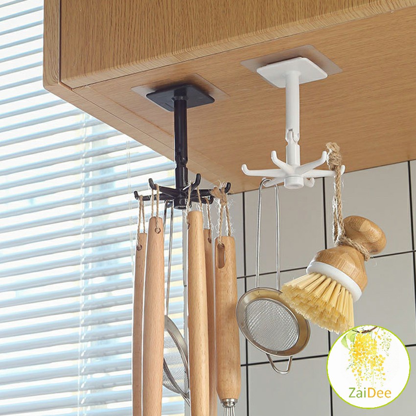 ตะขอติดเพดาน ติดผนัง ที่แขวนติดผนัง 6 แฉก ขอเกี่ยวหมุนได้ ไม่มีหมัด 360 ° Hexagonal self-adhesive hook