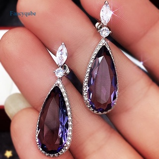 Fancyqube เครื่องประดับต่างหูหมั้นสีม่วง Cubic Zirconia สําหรับผู้หญิง