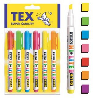 TEX #4110 ปากกาเน้นข้อความ เท็กซ์ หัวตัด จำนวน 6แท่ง คละสี Hi-Lighter