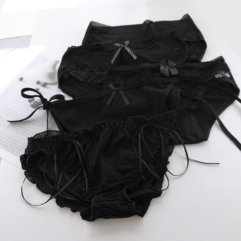 สินค้าพร้อมส่งจากไทย Angle Bra (N600) กางเกงในสีดำคละแบบ ผ้ายืดนุ่มใส่สบาย
