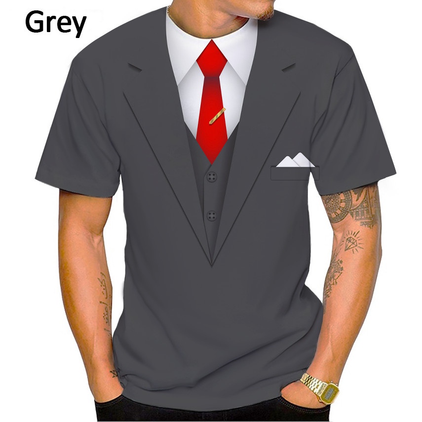 ใหม่ เสื้อยืดลําลอง แขนสั้น พิมพ์ลายโบว์ทักซิโด้ 3D แฟชั่นฤดูร้อน สําหรับผู้ชาย และผู้หญิง - รูปที่ 3