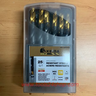 KEIBA GOLD ชุดดอกสว่าน HSS M2 ชุบ TIN 25ตัวชุด 1-13mm No.KG-1SET025