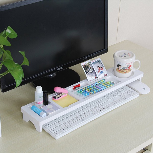 ☀stock☀Multifunction Desktop Computer Keyboard Storage Shelf Wooden ...