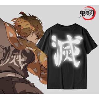 เสื้อยืดแขนสั้น พิมพ์ลายการ์ตูนอนิเมะ Demon Slayer สองมิติ สะท้อนแสง สําหรับผู้ชาย และผู้หญิง