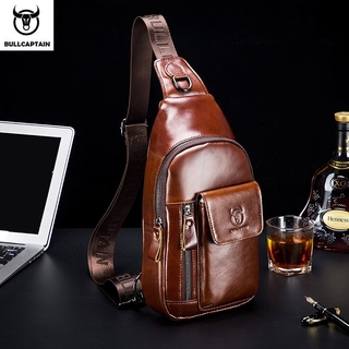 กระเป๋าคาดอก  BULLCAPTAIN 121 Genuine Leather Mens Messenger Bags Casual Chest Backpack Fashion Multifunctional Music Chest Bag Excursion Bags