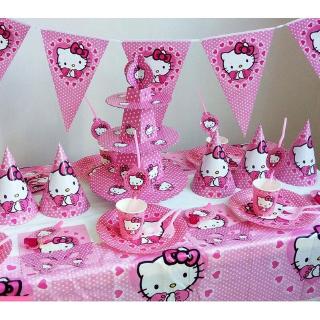 hello kitty theme happy birthday จานกระดาษสําหรับใส่ขนมเหมาะกับงานปาร์ตี้วันเกิด