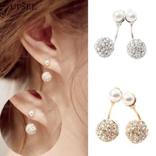 ต่างหูกระดุมมุกด้านหน้า/หลัง rhinestone faux