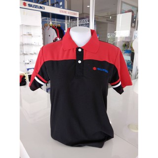 เสื้อโปโล suzuki สีดำลายแดง