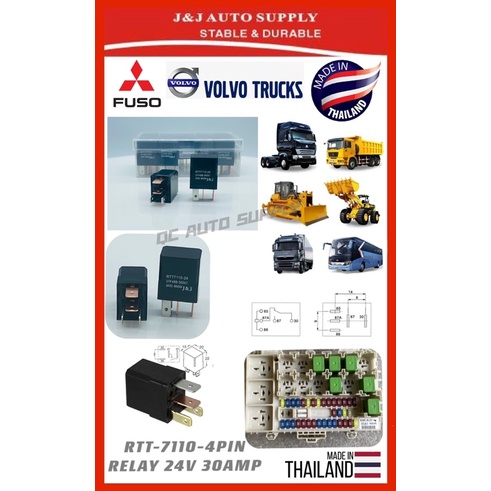 RTT-7110-4PIN J&J HEAVY DUTY 4PIN RELAY 24V 30AMP สําหรับการใช้งานบน: UNIVERSAL TRUCK