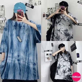 🎀Korean Fashion🎀เสื้อยืดผ้าคอตตอน ทรงโอเวอร์ไซส์ ลายมัดย้อม ทูโทน 2 สี แฟชั่น