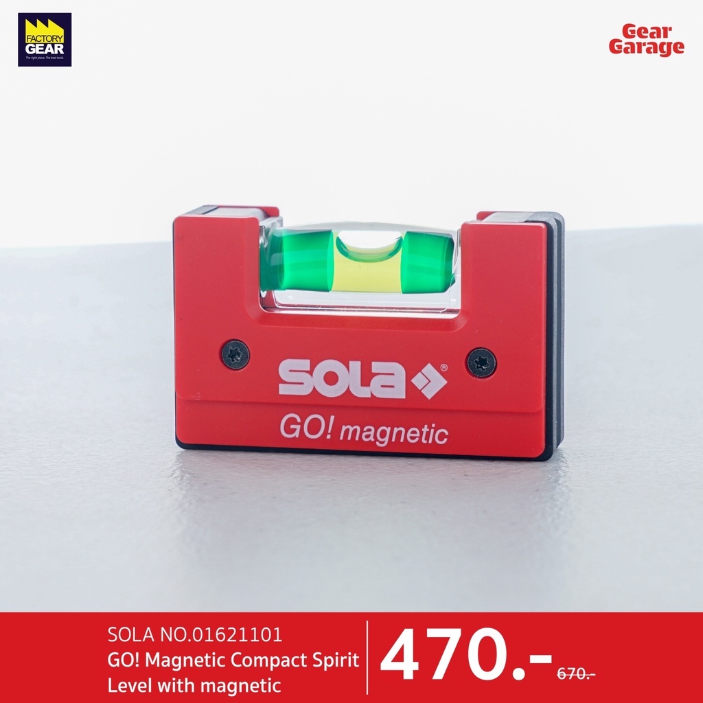 ระดับน้ำสําหรับพกพาเเม่เหล็ก นํ้าหนักเบา ขนาด 68 มม. SOLA NO.01621101 GO! Magnetic Compact Spirit Level with magnetic