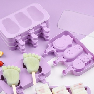 แม่พิมพ์ไอศครีม พร้อมไม้ สีชมพู สีม่วง สีเขียว ice-cream silicone mold ไอติม แม่พิมพ์ ลายน่ารัก