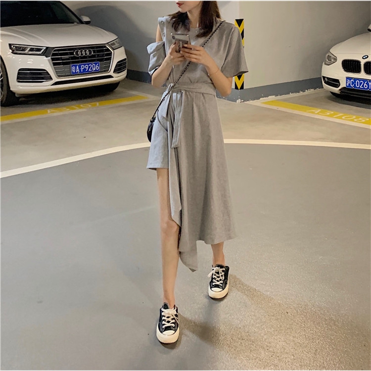 2019 เดรสยาว 2018 ราคาถูก ชุดเดรสสั้นแขนสั้นลายเสือ bodycon