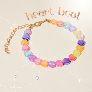 สร้อยข้อมือ/ข้อเท้าลูกปัดหัวใจโฮโลแกรม Hologram Colorful Heart Bead Decor Bracelet/Anklet