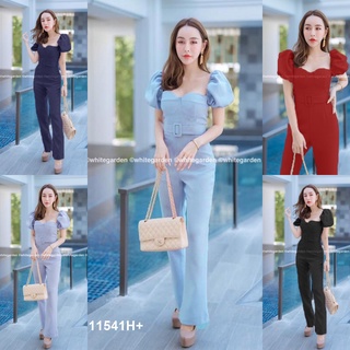 MF11541  Jumpsuit จั้มสูทคอเหลี่ยมแขนตุ๊กตา อกเสริมฟองน้ำ งานผ้าฮานาโกะ มีซิปหลัง เอวมีสายรัดเอว พร้อมส่ง  สี 5 สี ขนาด