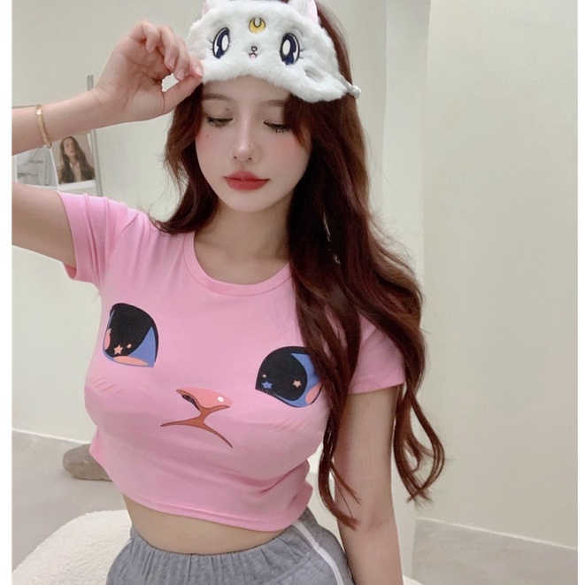 【WJZ】 เสื้อยืดแขนสั้นพิมพ์ลายการ์ตูนสไตล์เกาหลีสำหรับผู้หญิง【6738】