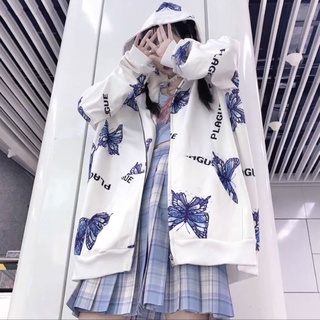 เสื้อฮู้ดแขนยาว ลายผีเสื้อ