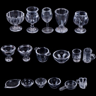 ZTD 17Pcs/Set 1:12 Dollhouse Miniature Transparent Tableware DIY Pretend Play Toys 07