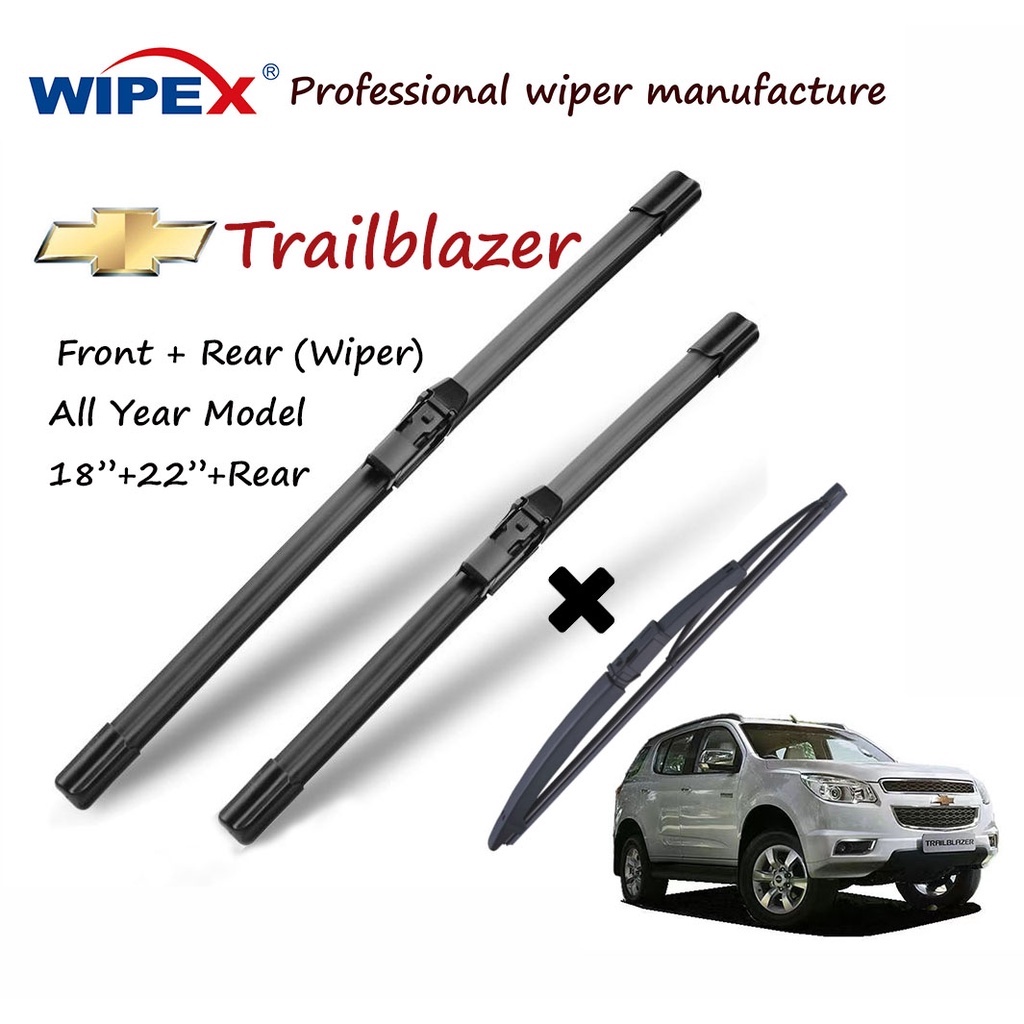 (wipex Quality)ชุดใบปัดน้ําฝนChevrolet Trailblazer 18+22+12G (หน้า/หลัง) สําหรับปี 2012-2020 Chevy Trail Blazer Car Window Wiper (ซิลิโคน Banana Front / origina